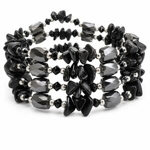 Magnetic Hematite Wrap Bracelet Black Beaded‎ Multi Strand Statement Modern Bold